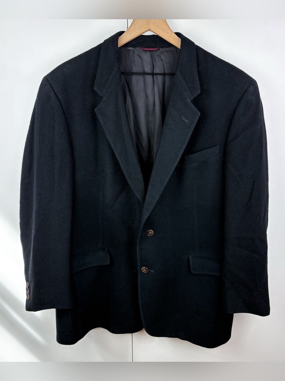 Vintage 100% Camel Hair Two Button Blazer Suit Jacket Sports Coat Black 43R